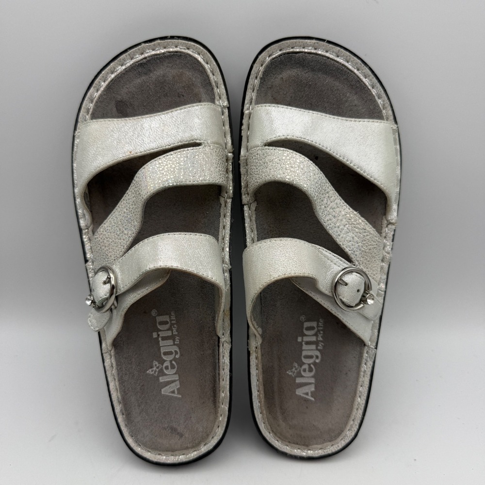 Alegria Sandals Womens 38 US 8-8.5 Silver Metallic Summer Nights Comfort - Picture 5 of 9